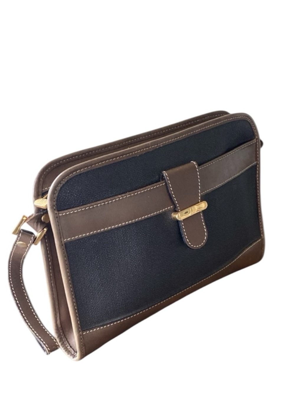 DUNHILL Messenger Clutch Bag Herringbone Leather Authentic Pre-Owned 10”…